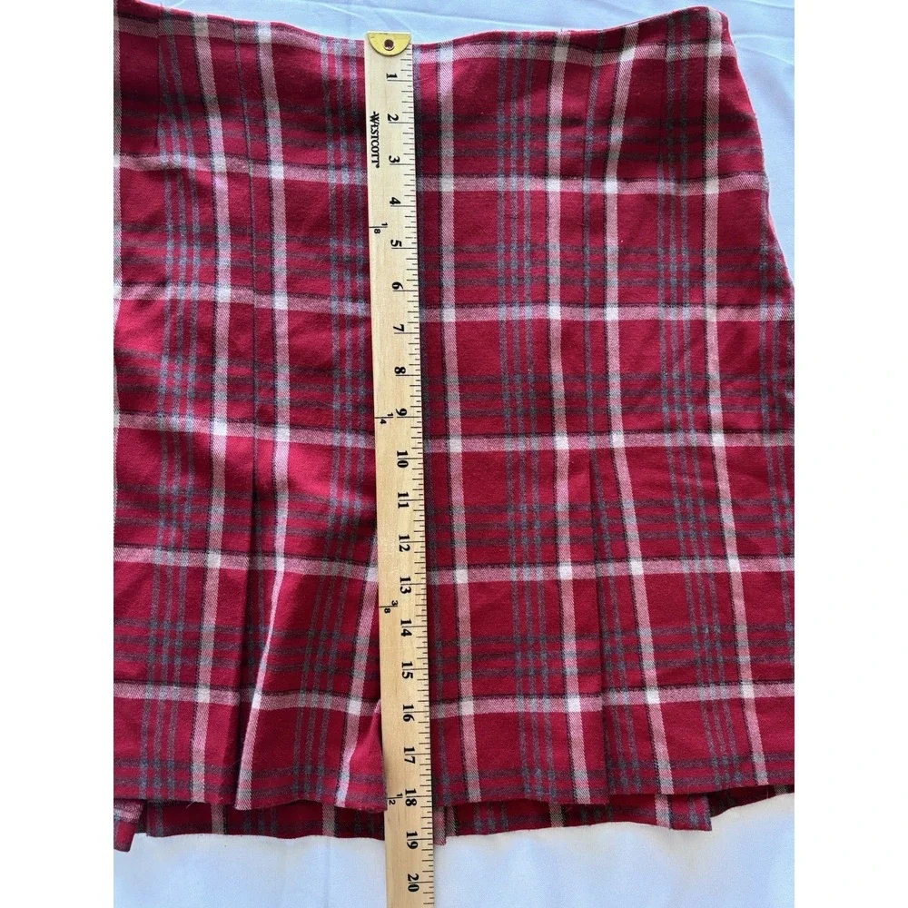 CAbi Pleated Skirt 12 Red Plaid Side Zip Academia Classic Preppy USA